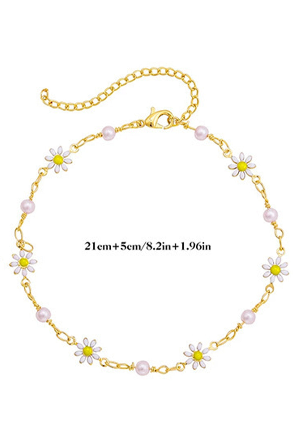 Y2K Gold Daisy & Pearl Chain Anklet