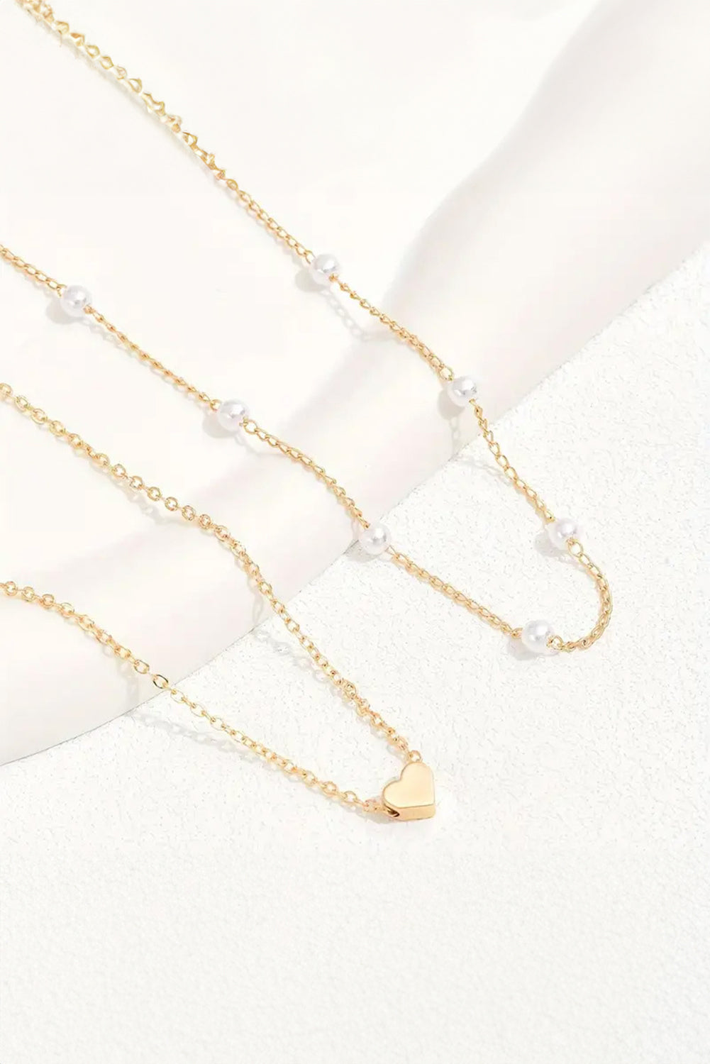 Y2K Gold Plated Heart and Pearl Detail 2pcs Layered Necklace