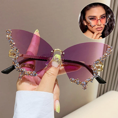 Y2K Vintage Rimless Diamond Butterfly Sunglasses