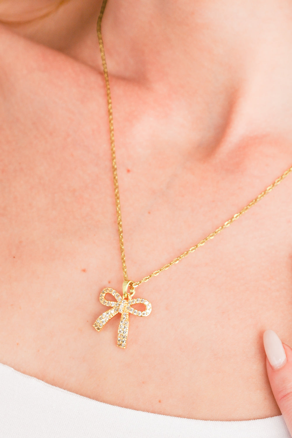 Y2K Gold Plated Rhinestone Bowknot Pendant Necklace
