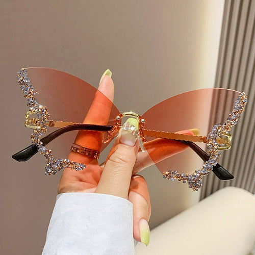 Y2K Vintage Rimless Diamond Butterfly Sunglasses