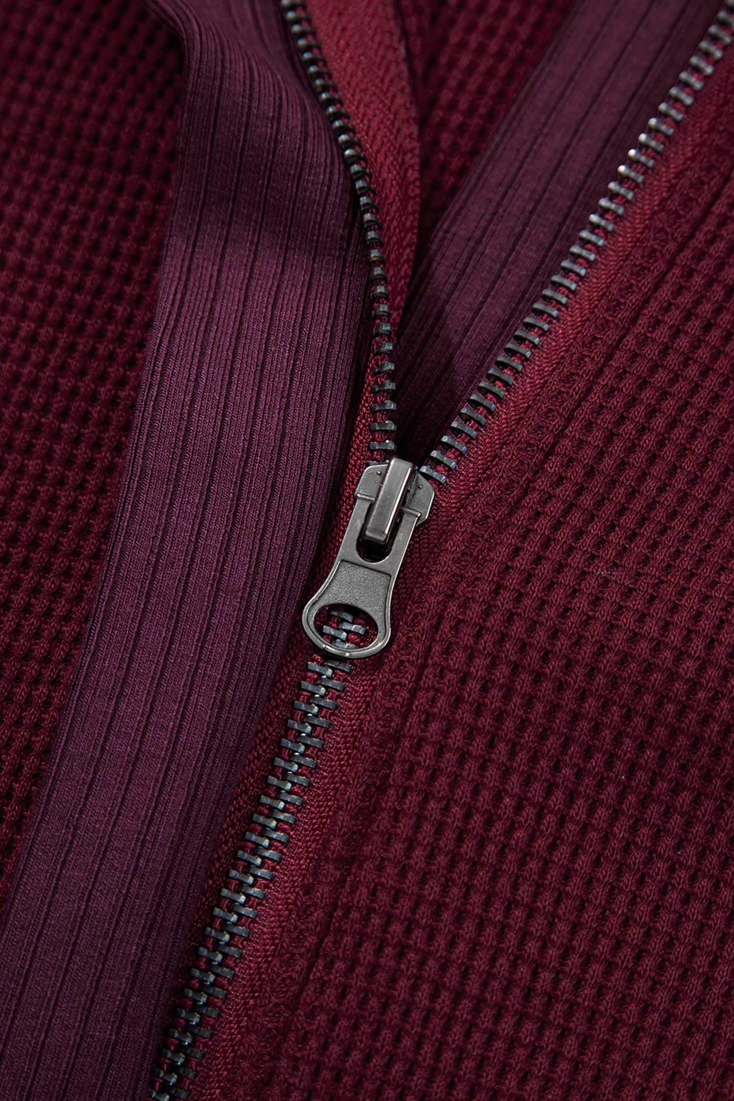 Y2K Burgundy Waffle Splicing Zip Up Front Button Hooded Jacket