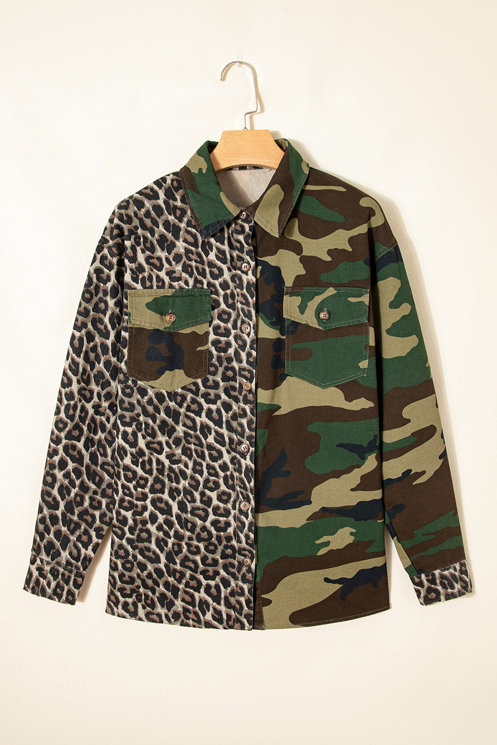 Y2K Brown Leopard Camo Patchwork Oversize Shacket