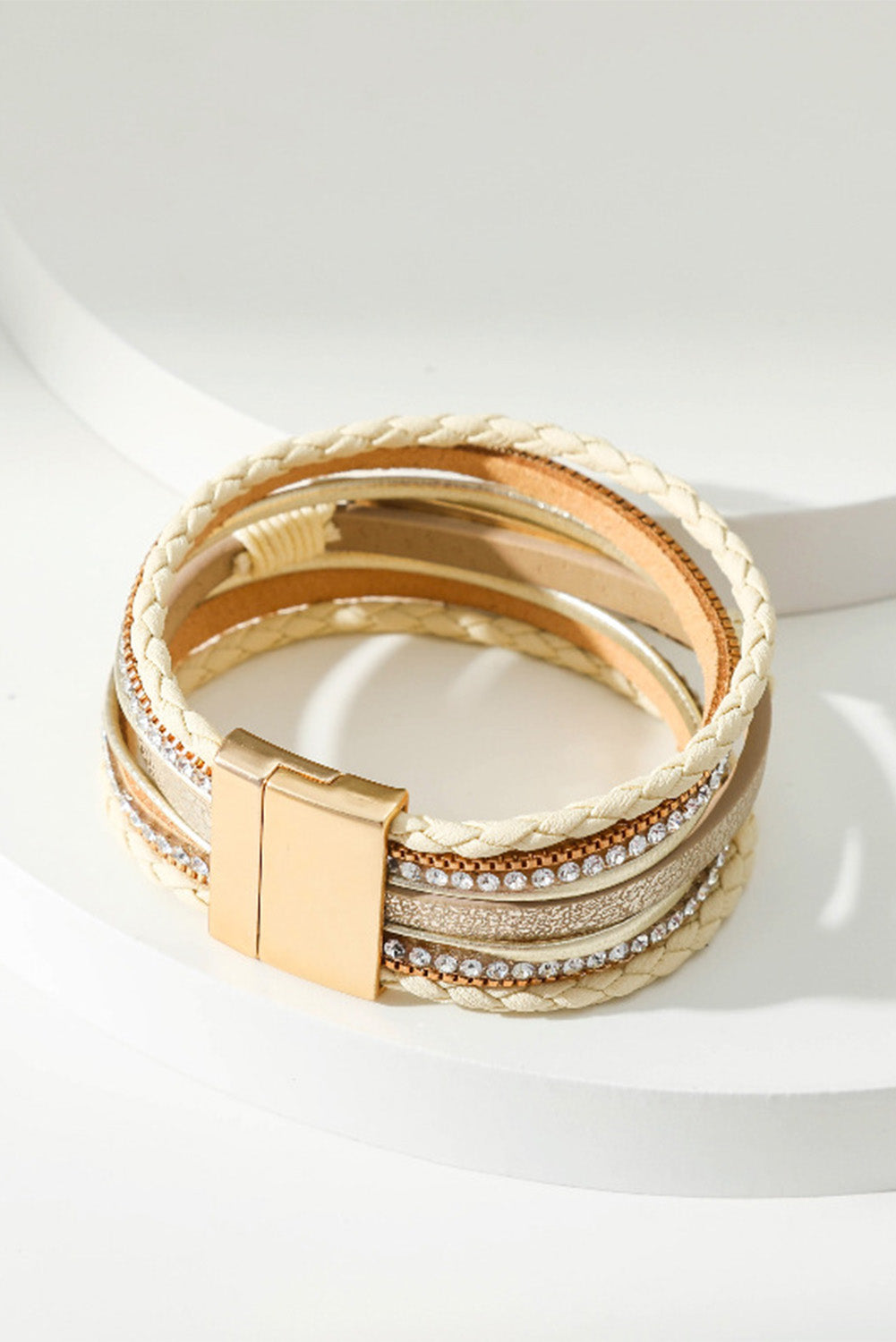 Y2K Beige BLESSED Rhinestone Braided Detail Buckle Bracelet