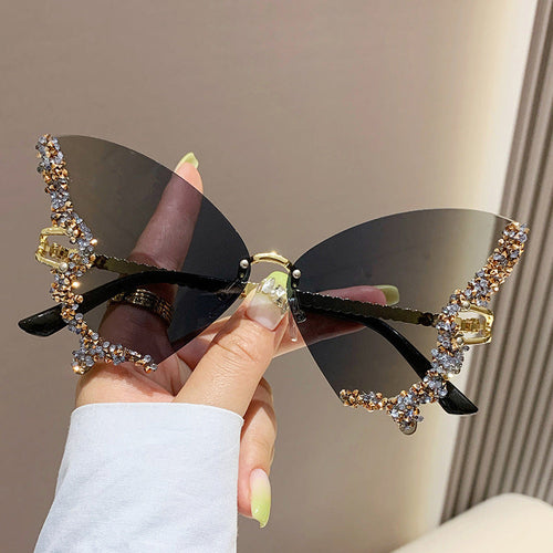 Y2K Vintage Rimless Diamond Butterfly Sunglasses