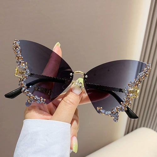 Y2K Vintage Rimless Diamond Butterfly Sunglasses