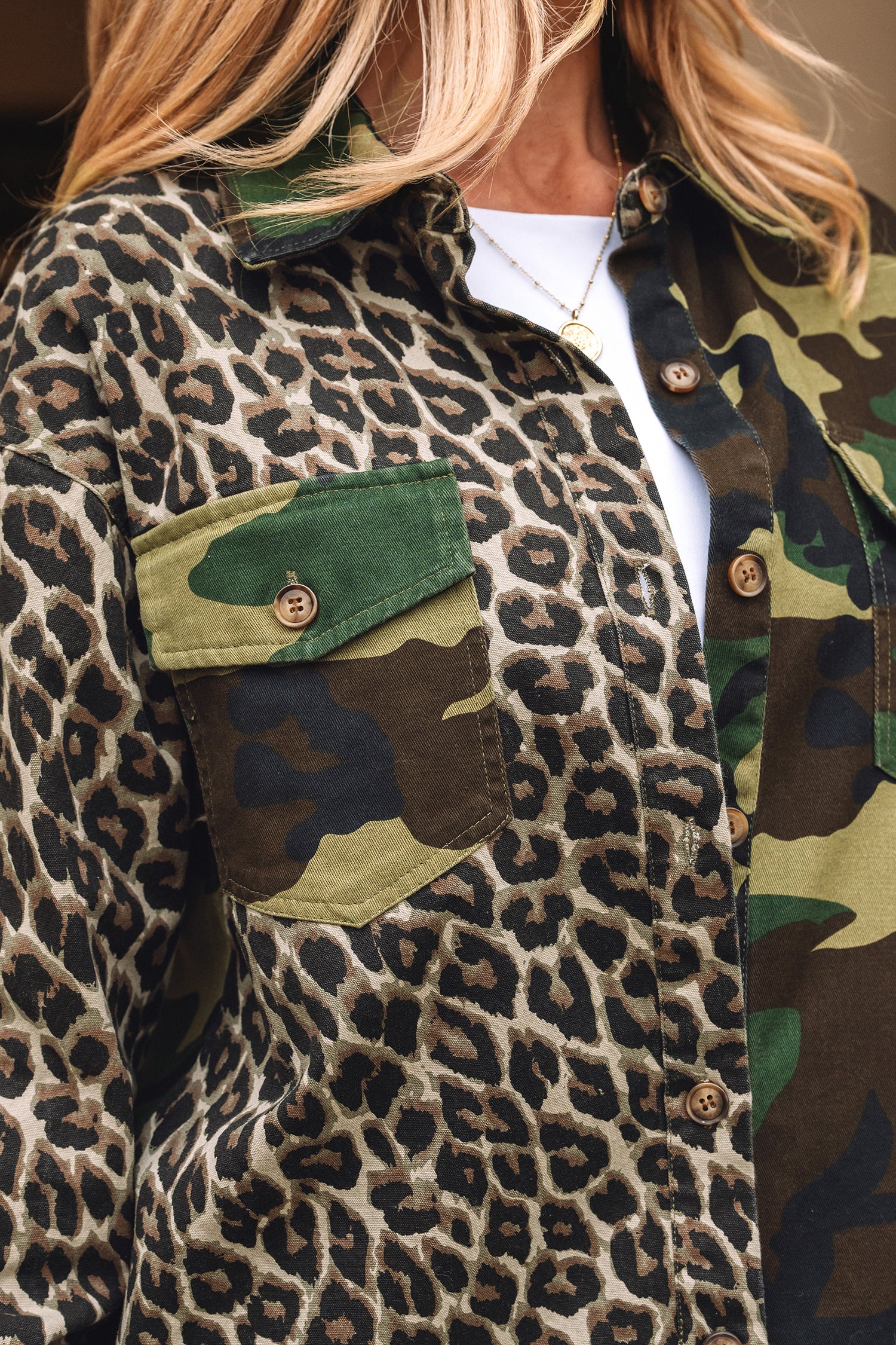 Y2K Brown Leopard Camo Patchwork Oversize Shacket