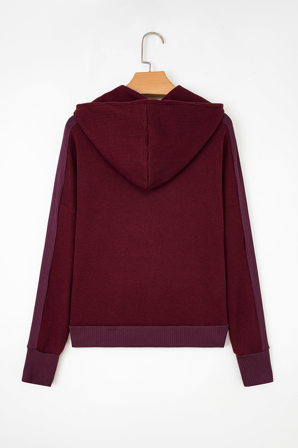 Y2K Burgundy Waffle Splicing Zip Up Front Button Hooded Jacket