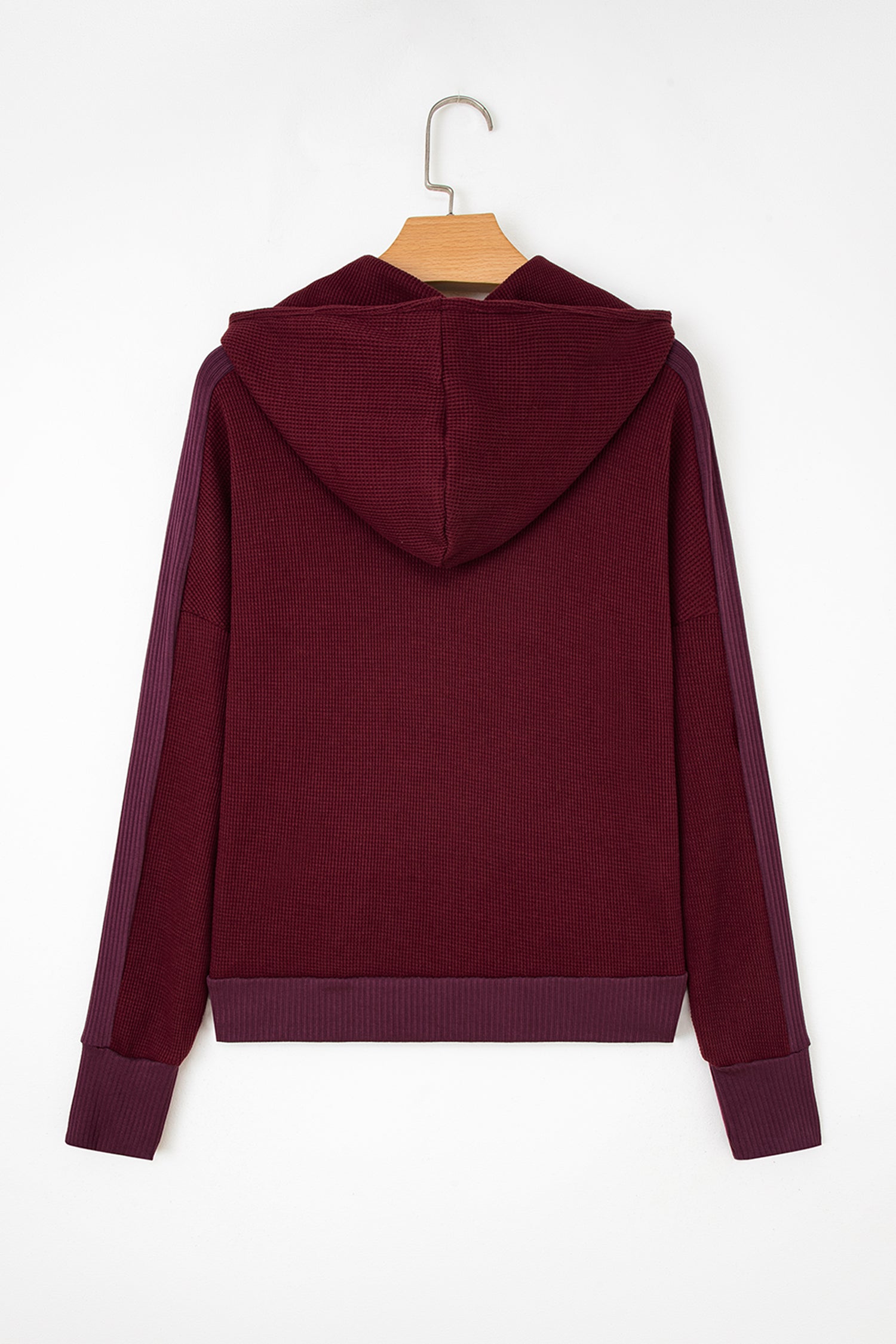 Y2K Burgundy Waffle Splicing Zip Up Front Button Hooded Jacket