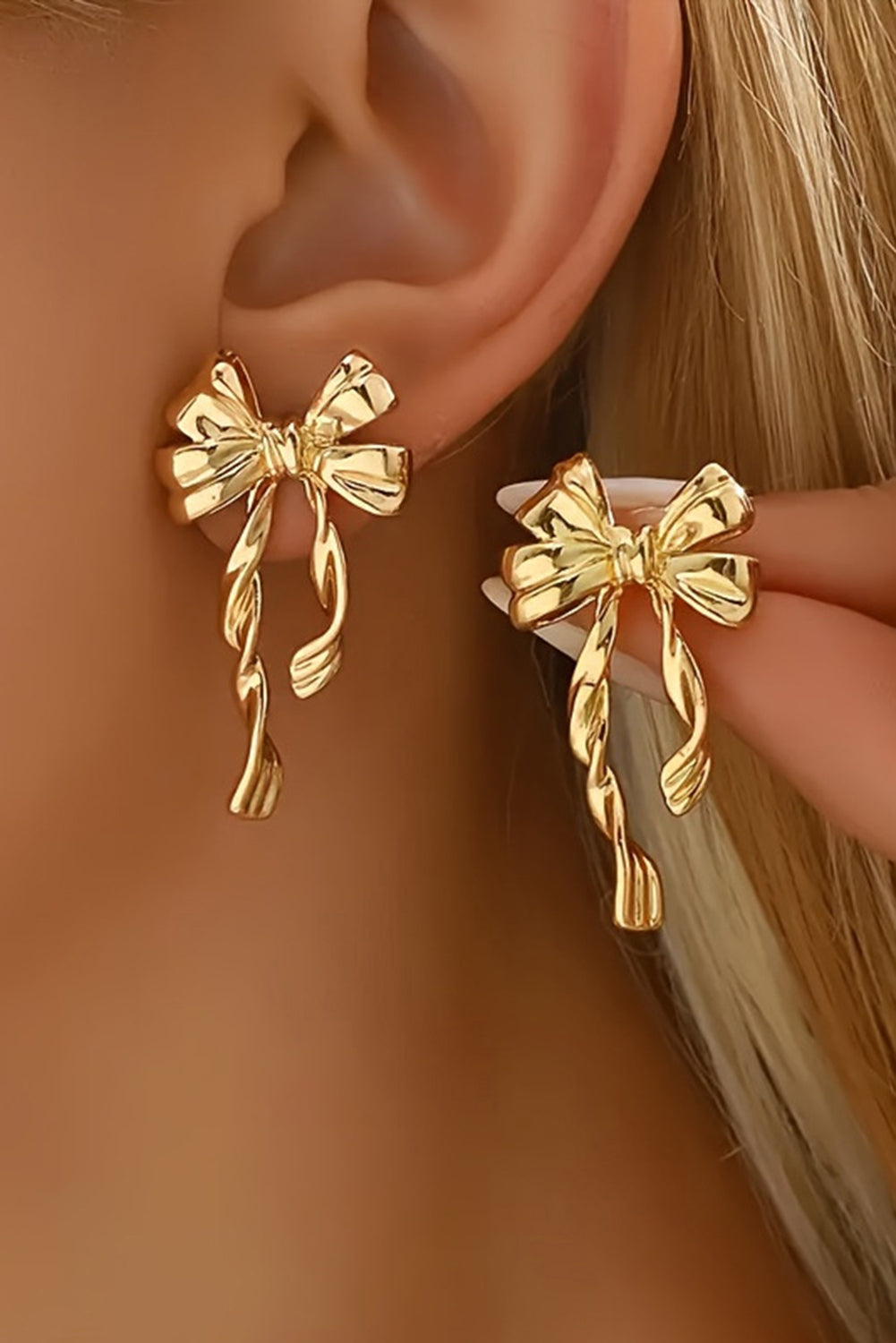 Y2K Gold Bow Knot Plated Alloy Stud Earrings