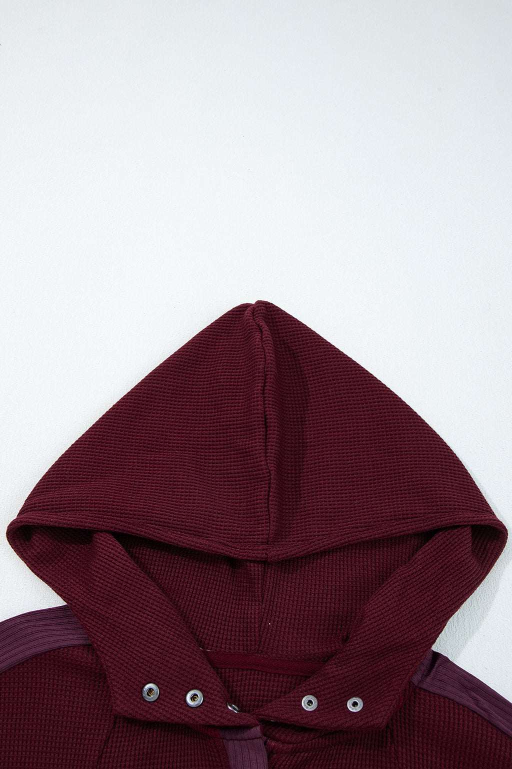 Y2K Burgundy Waffle Splicing Zip Up Front Button Hooded Jacket