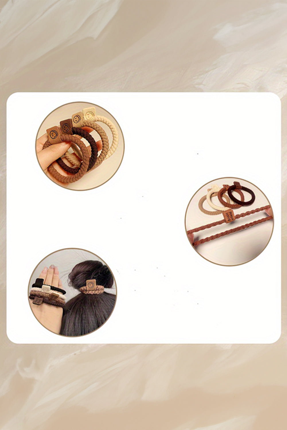 Y2K Chestnut 5pcs Smile Face Decor Braided Hair Ties