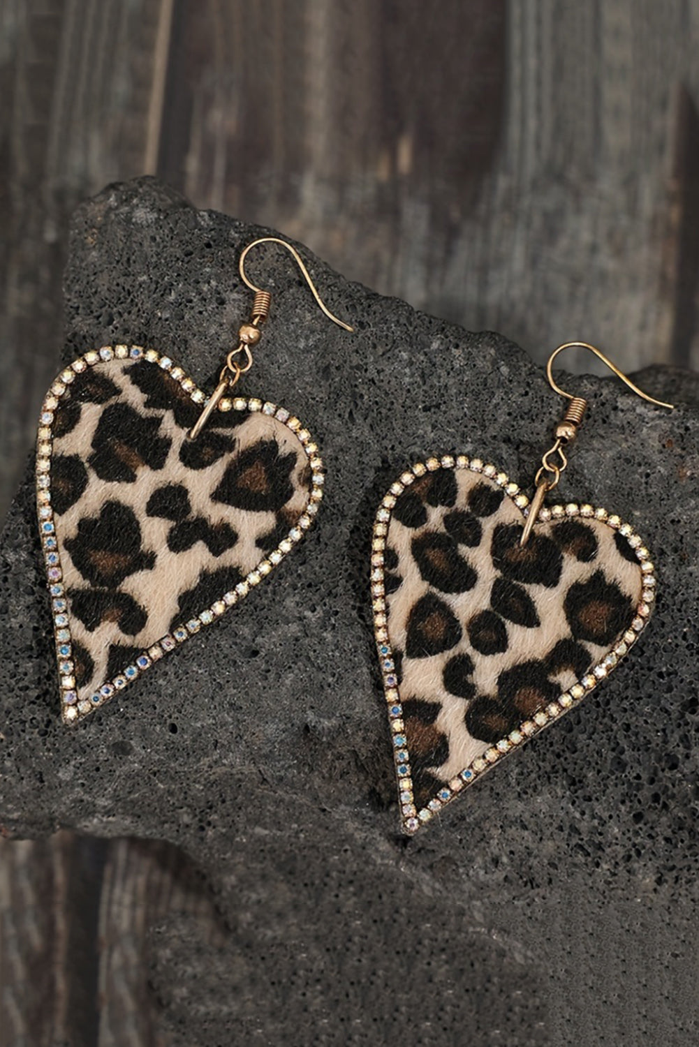 Y2K Multicolour Rhinestone Edge Leopard Print Heart Shape Earrings