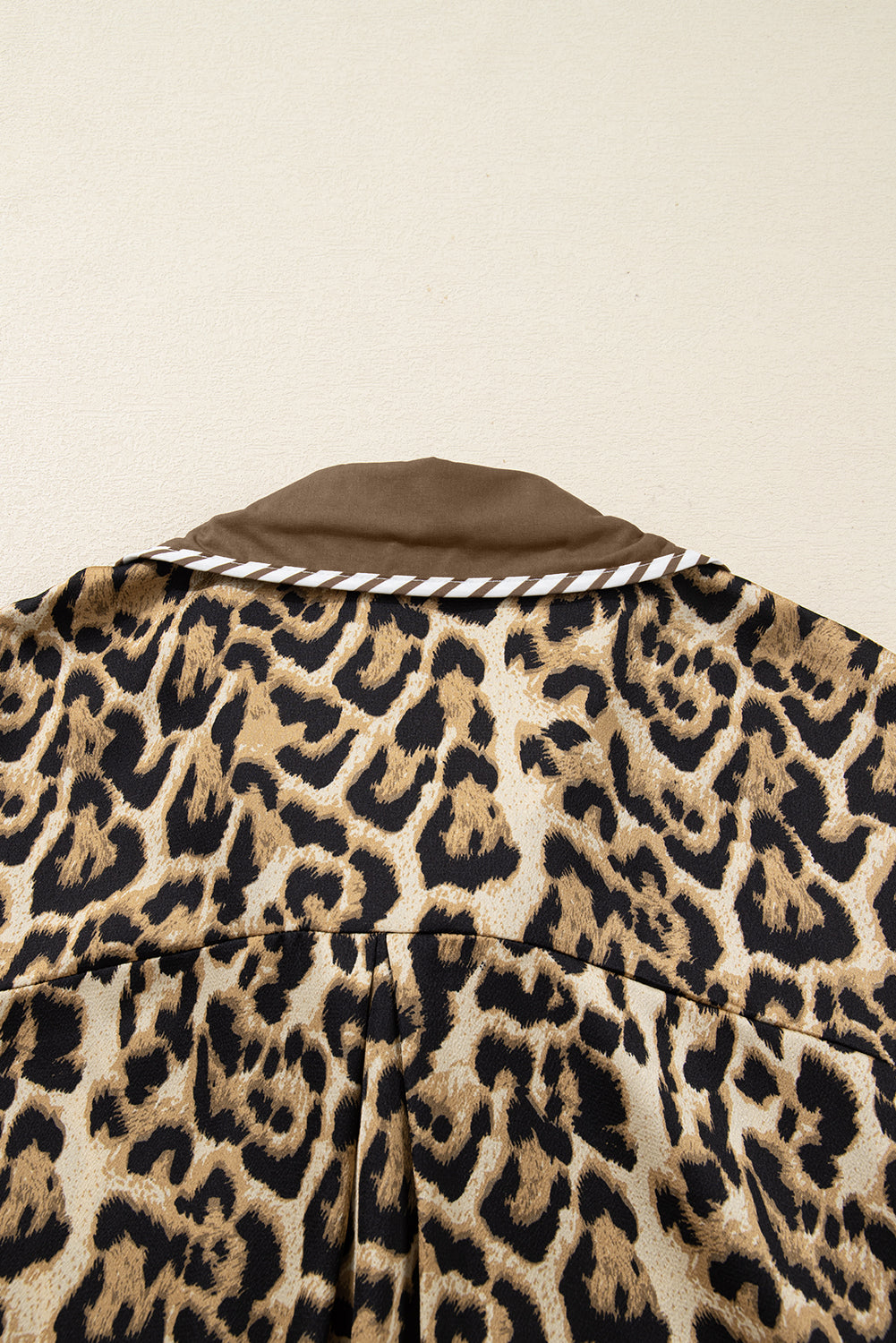 Y2K Brown Leopard Collared 3/4 Sleeve Shirt and Loose Pants Two Piece Outfit Set