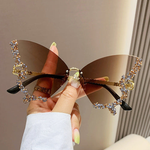 Y2K Vintage Rimless Diamond Butterfly Sunglasses
