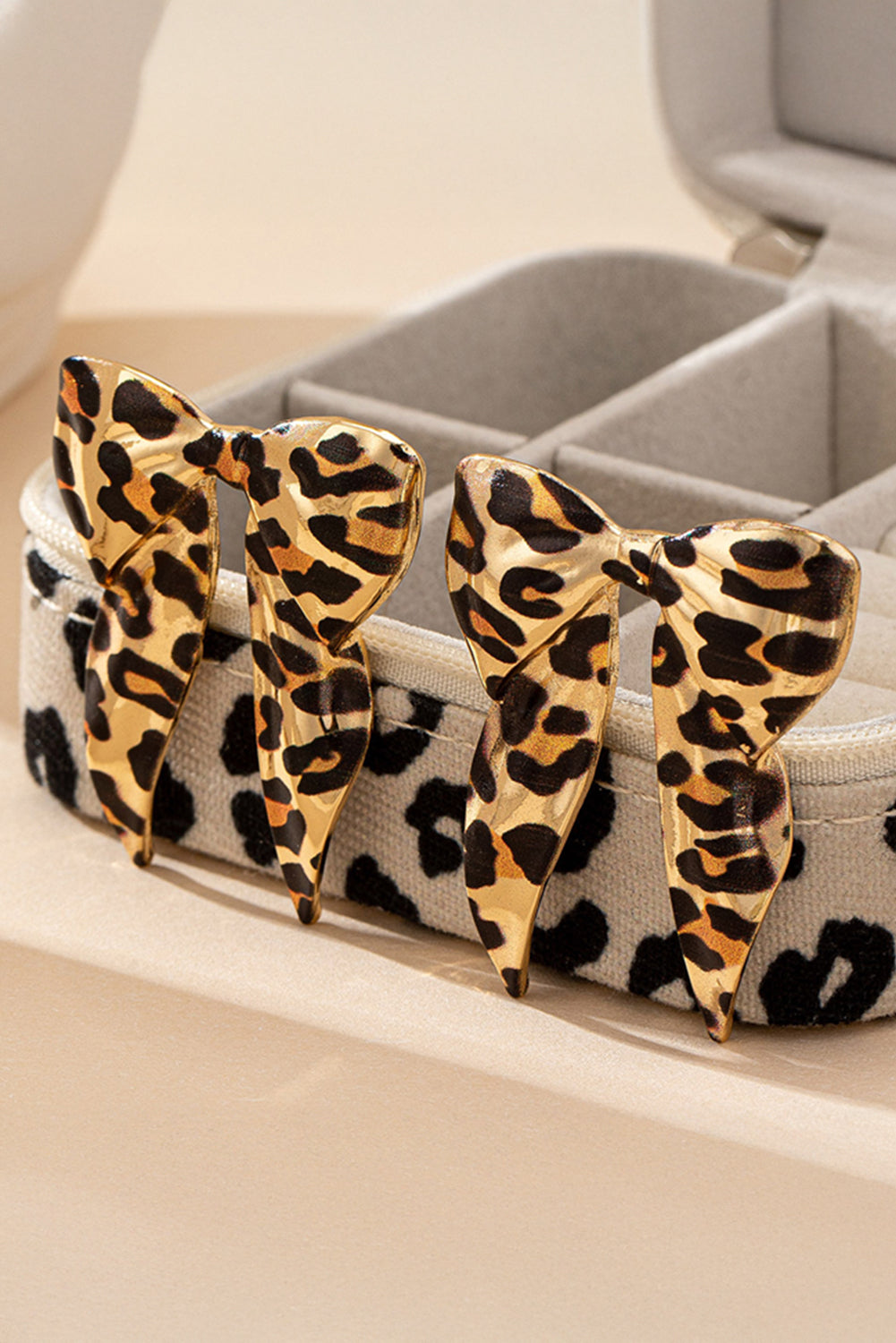 Y2K Gold Leopard Print Bow Knot Shape Plated Alloy Earrings