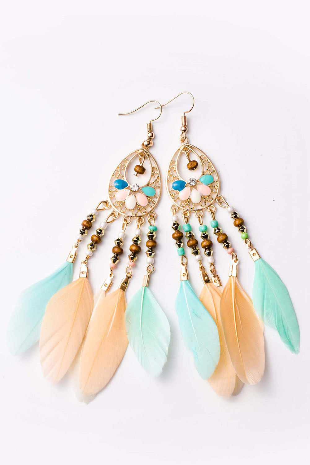 Y2K Multicolor Bohemian Hollow-out Feather Tassel Earrings