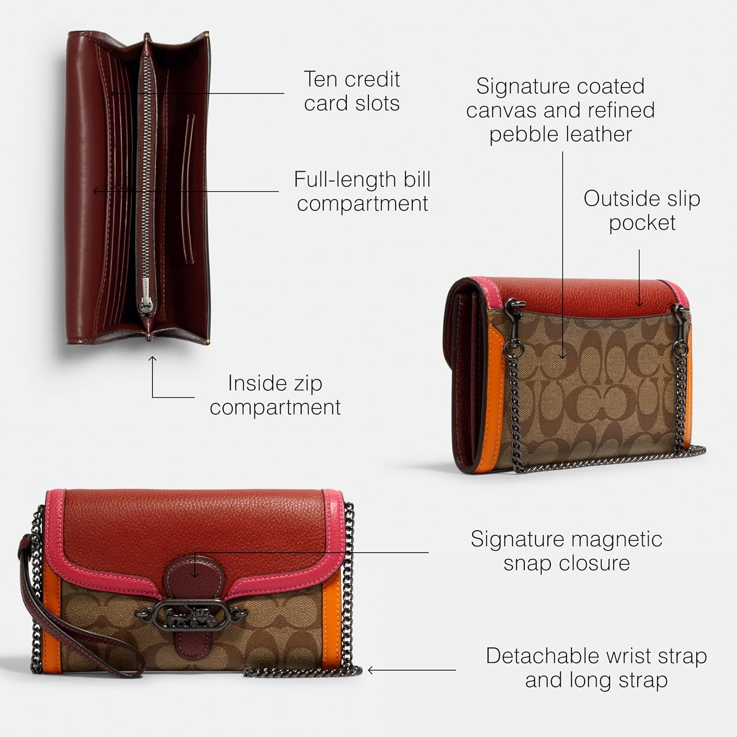 Coach Signature Colorblock Jade Chain Crossbody