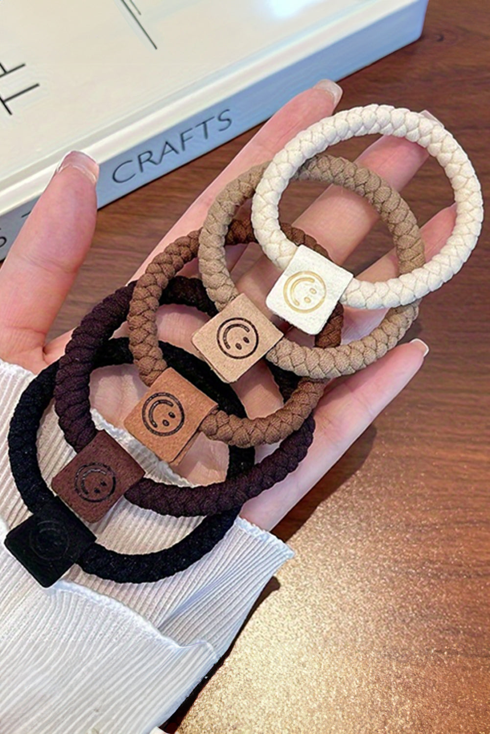 Y2K Chestnut 5pcs Smile Face Decor Braided Hair Ties