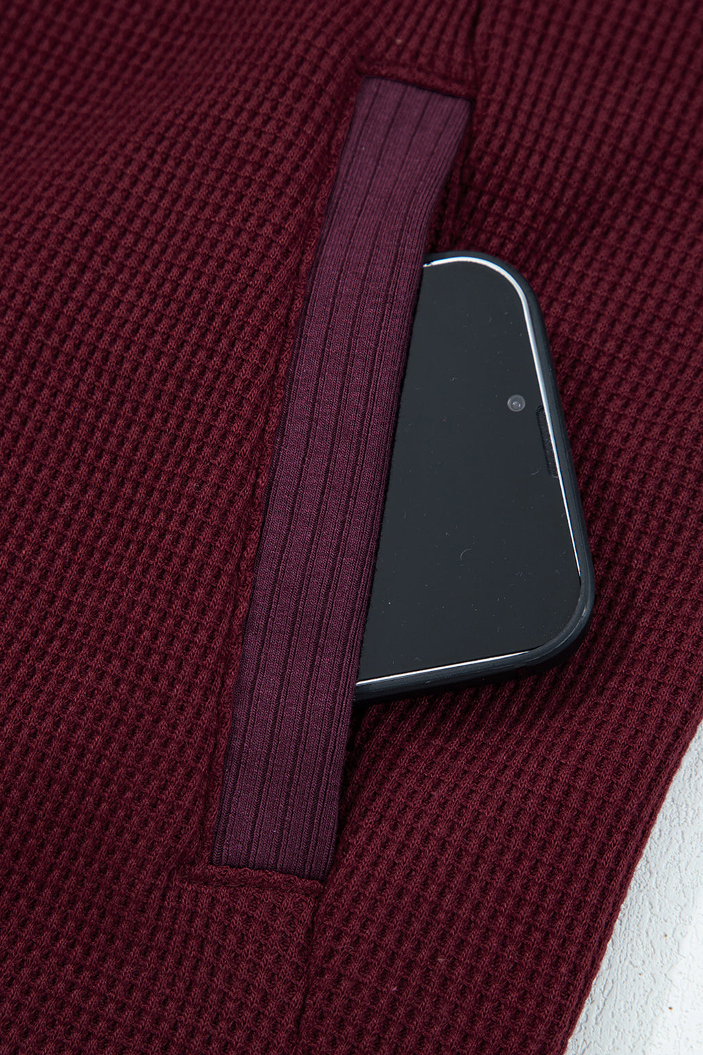 Y2K Burgundy Waffle Splicing Zip Up Front Button Hooded Jacket