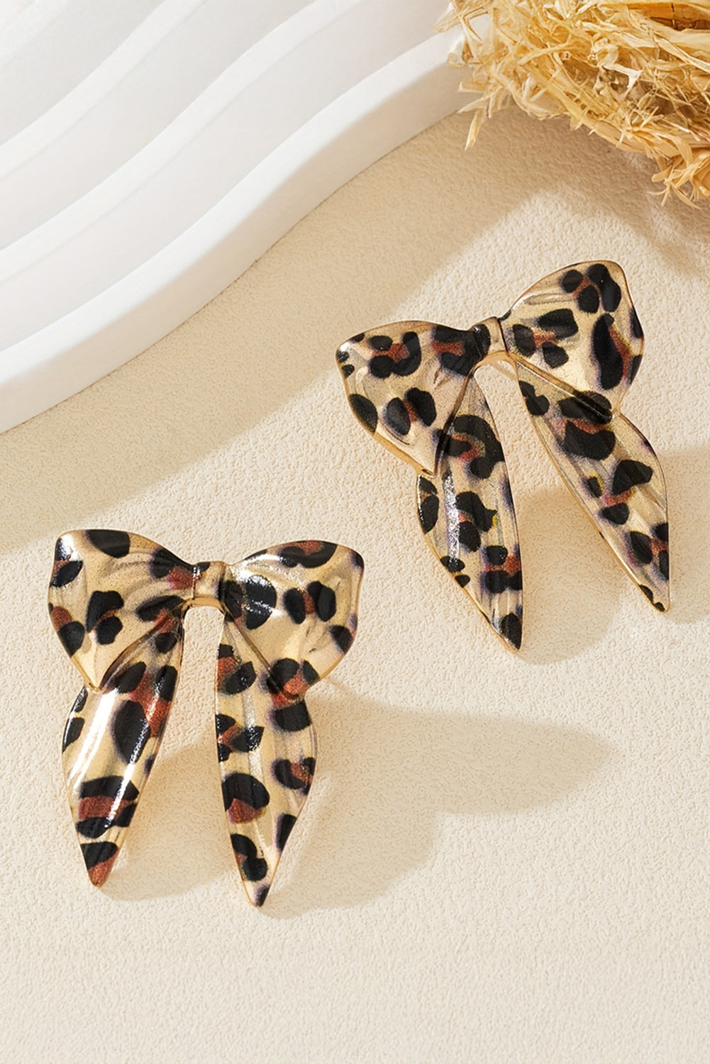 Y2K Gold Leopard Print Bow Knot Shape Plated Alloy Earrings