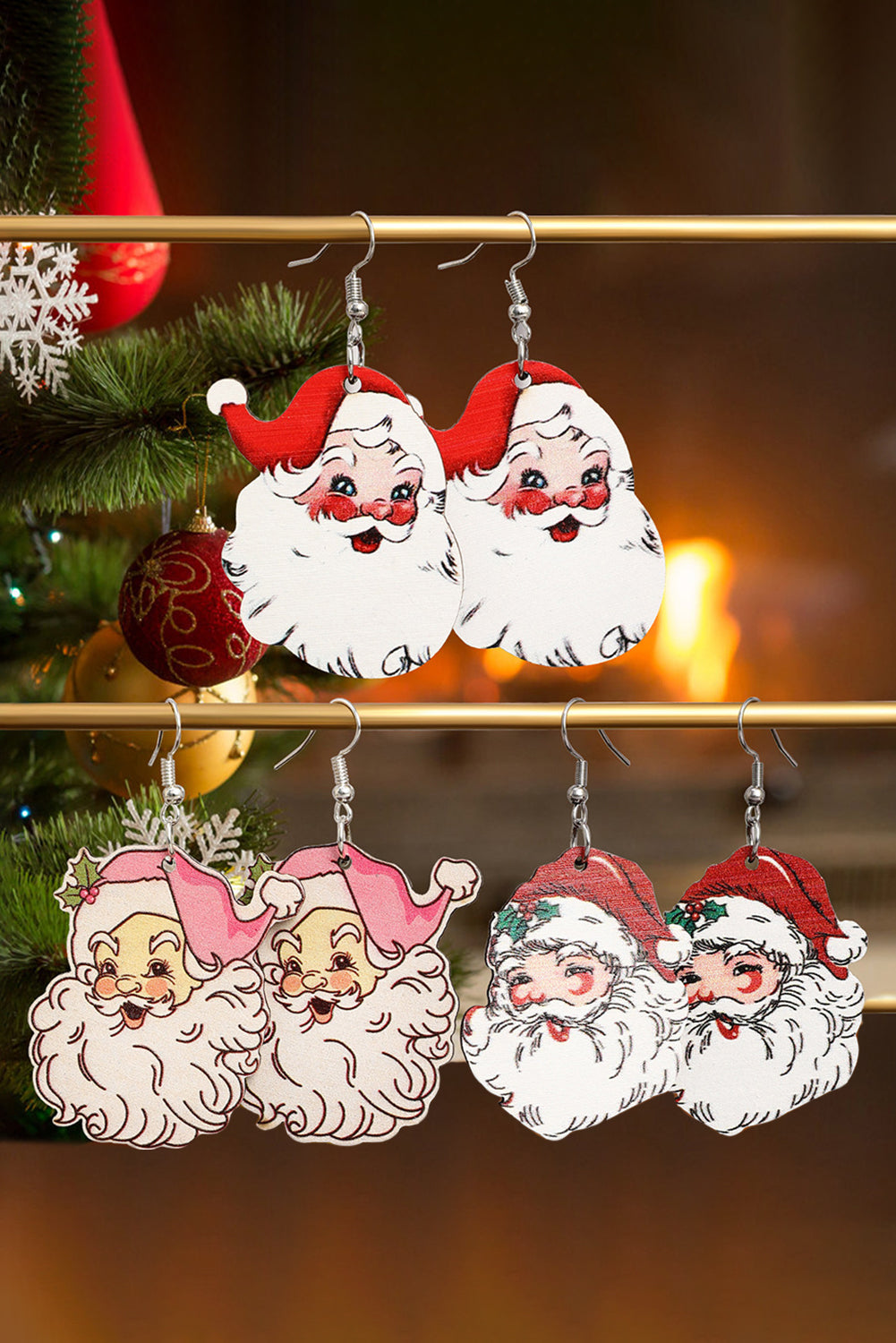 Y2K White 3 Pairs Christmas Santa Clause Pendant Hook Earrings