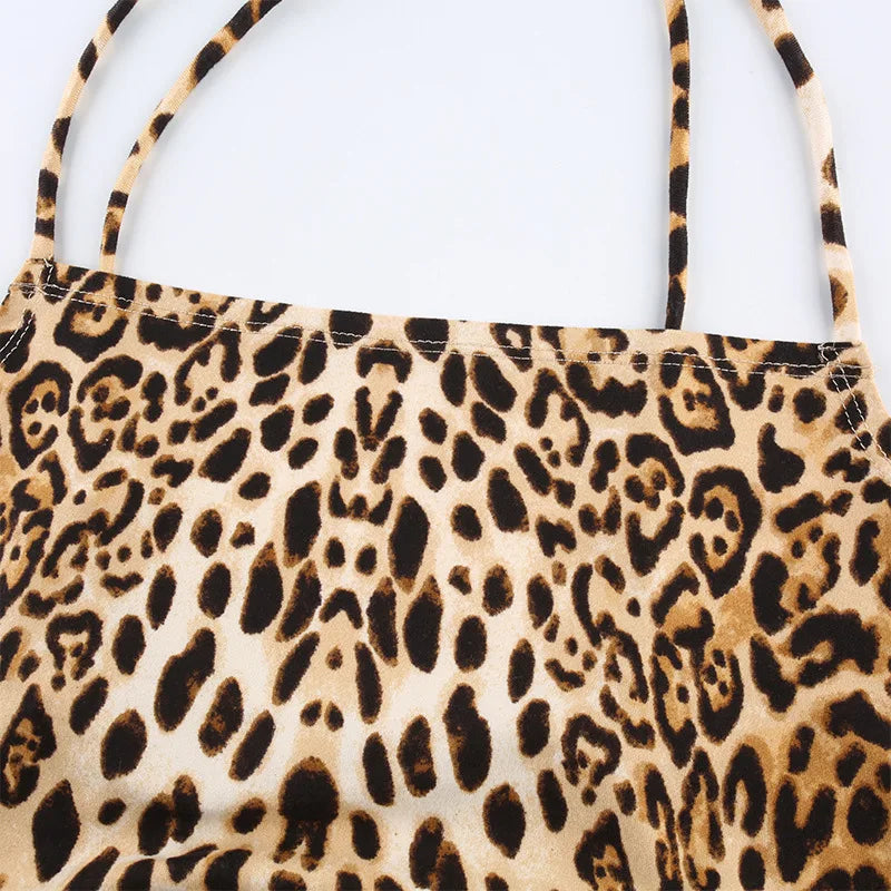 Y2K Wild Signal Top — Leopard Print Lace-Up Backless Crop Top
