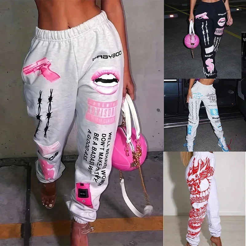 Y2K Baddie Streetwear Pants — Trendy Elastic Waist Casual Streetwear