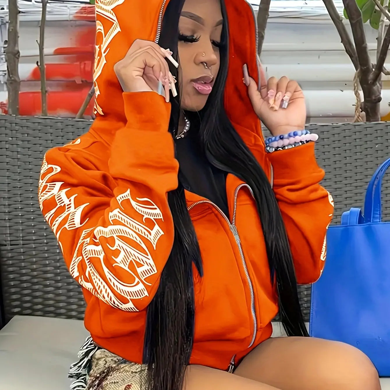 Y2K Cyber Gothic Punk Zip-Up Hoodie — Letter Print Long Sleeve Streetwear