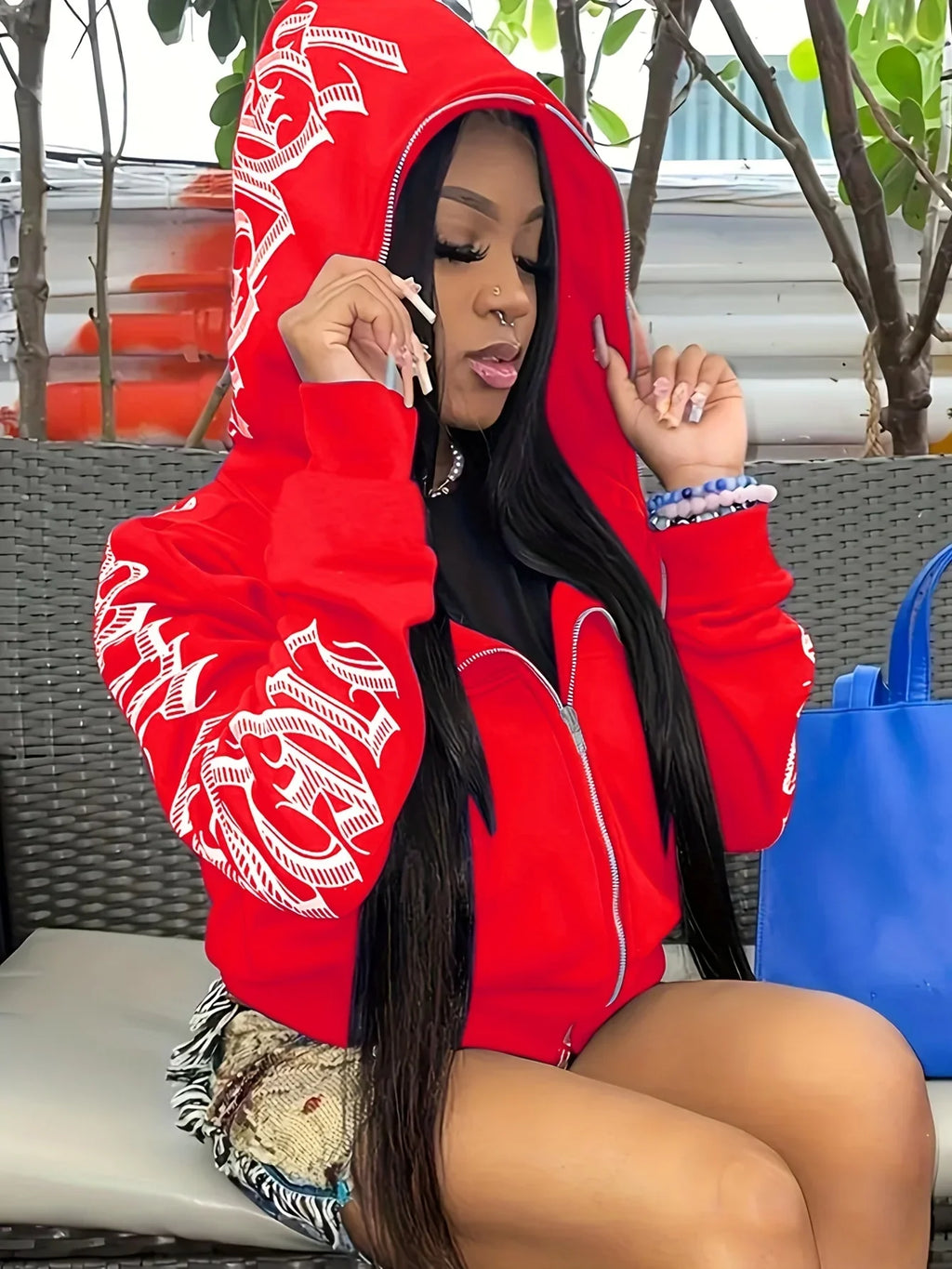 Y2K Cyber Gothic Punk Zip-Up Hoodie — Letter Print Long Sleeve Streetwear