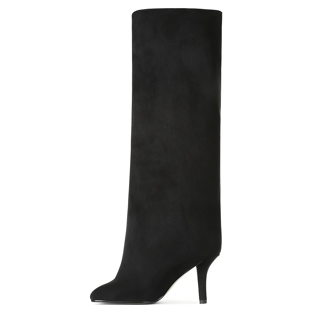 Y2K Suede Knee-High Boots — Square Toe Stiletto Heels for Party & Street Style