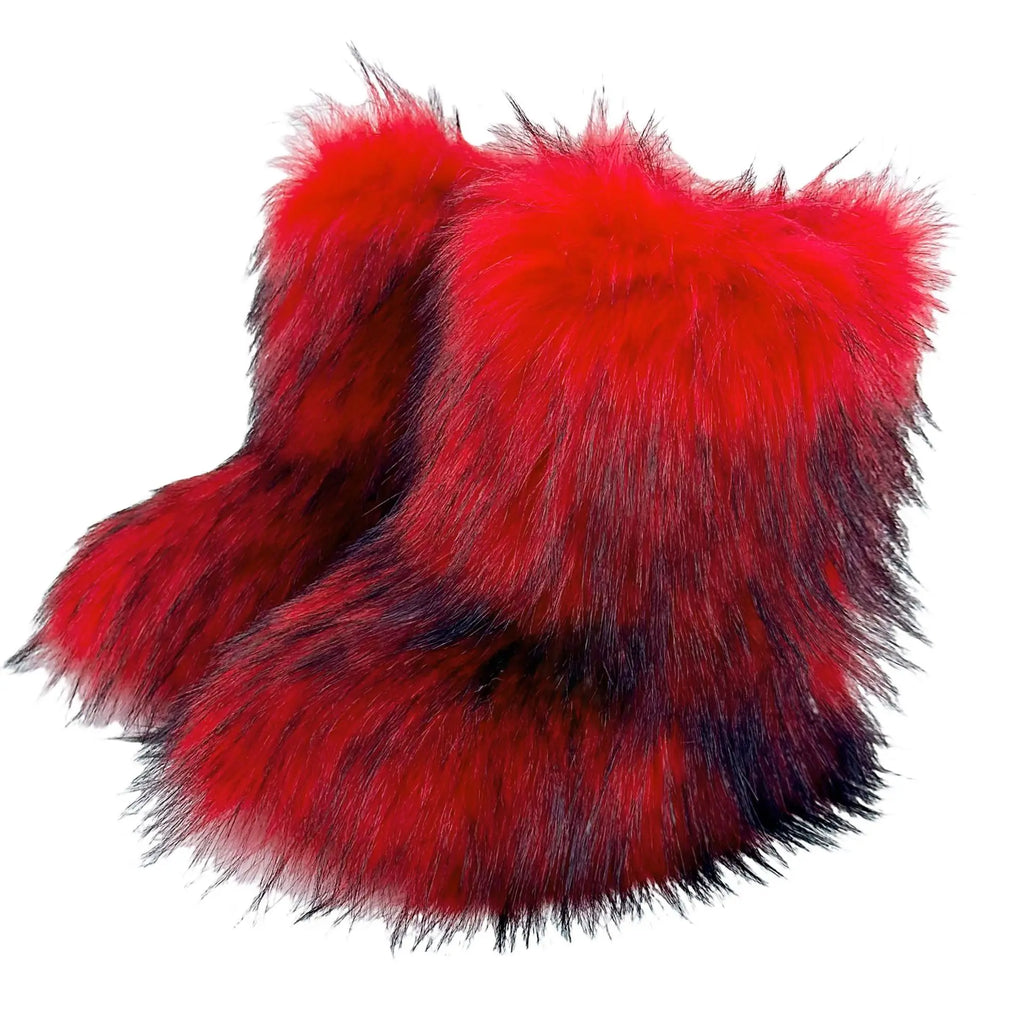 Y2K Luxury Faux Fur Winter Boots — Fluffy Mid-Calf Snow Boots