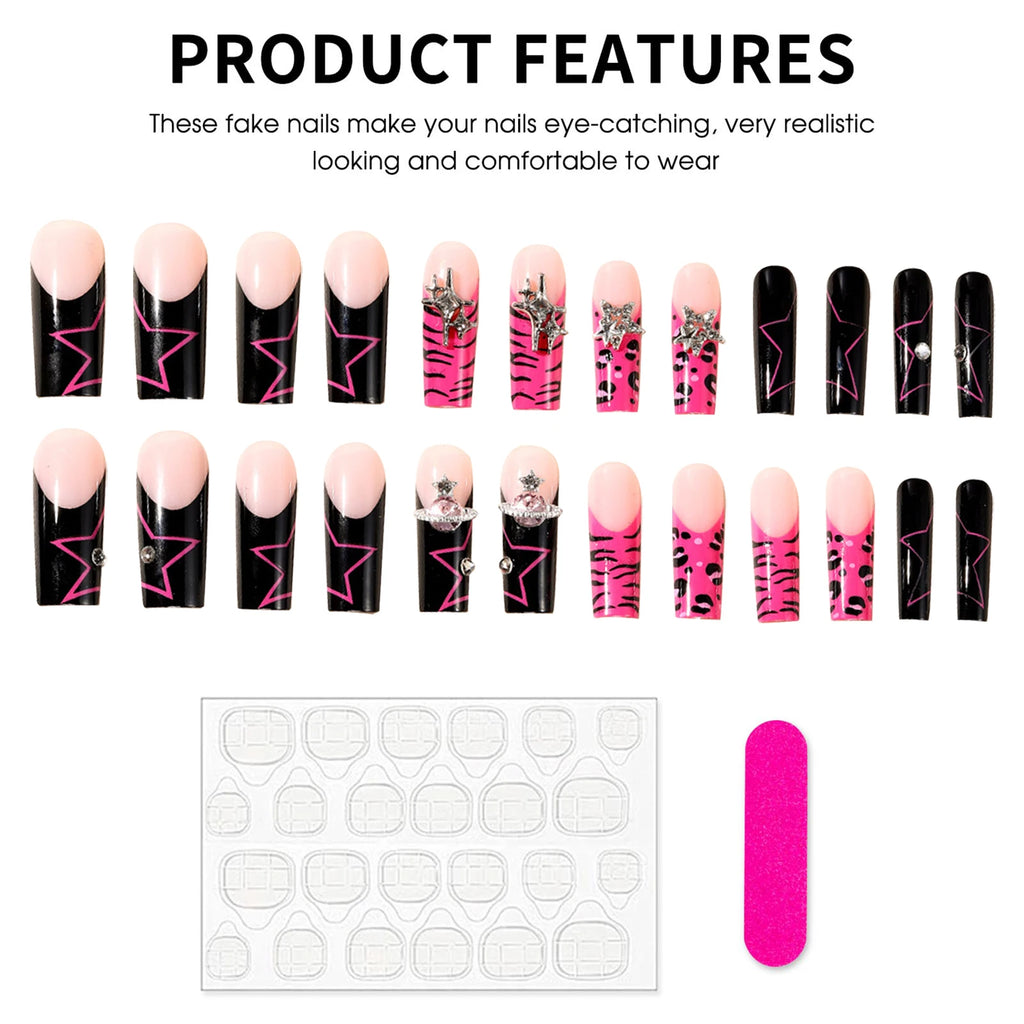 Y2K Black-Pink French Nails