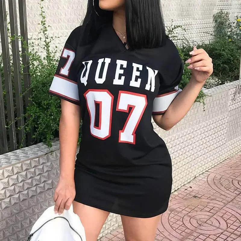 Y2K Game Time Jersey Dress — Sporty Streetwear Mini Dress
