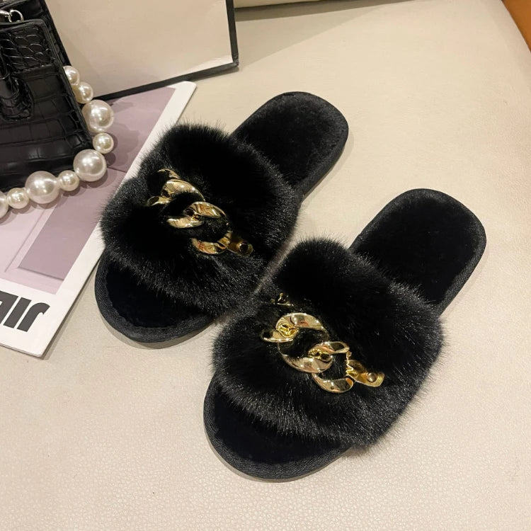 Y2K Metal Chain Furry Slippers