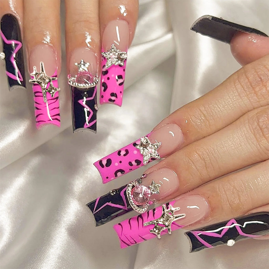 Y2K Black-Pink French Nails