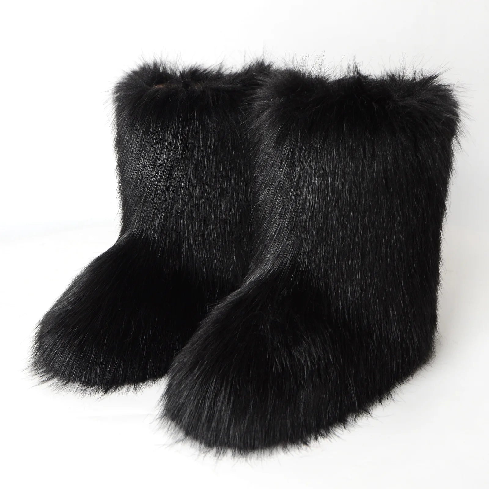 Y2K Luxury Faux Fur Winter Boots — Fluffy Mid-Calf Snow Boots