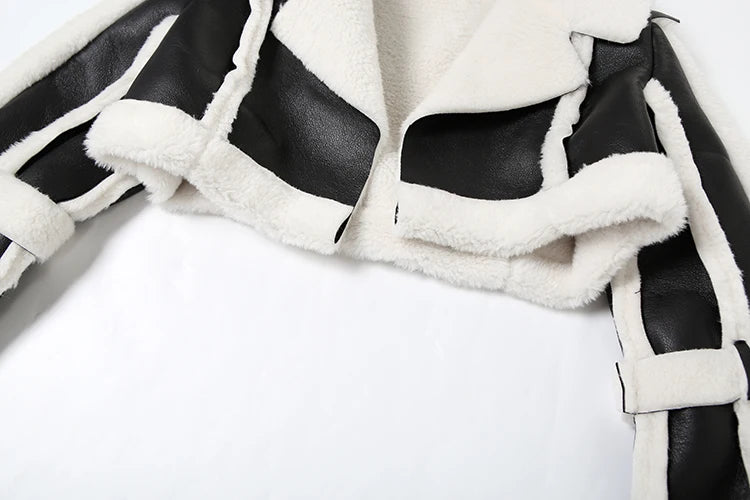 Y2K Electric Fluff Jacket — Furry Patchwork Cropped Coat