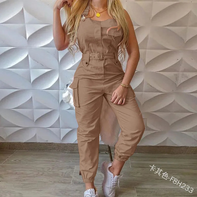 Y2K Urban Zip Bodysuit — Cargo Sleeveless High-Waist Jumpsuit