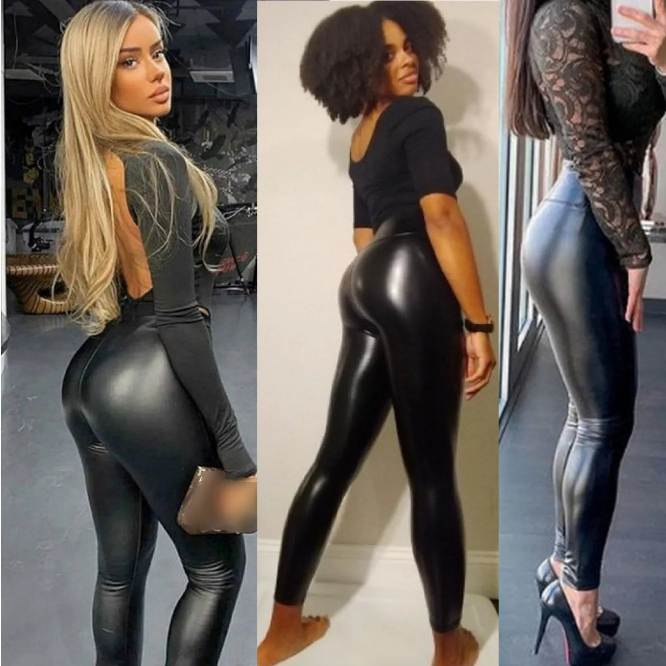 Y2K Chrome Flex Leggings — Faux Leather High-Waist Booty-Lifting Pants