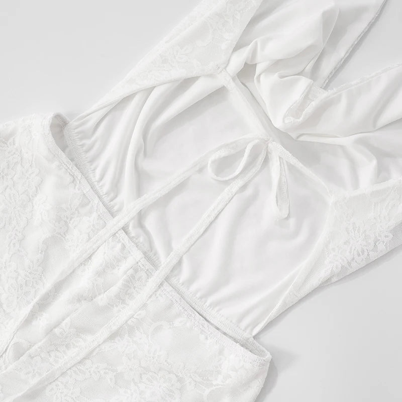 Y2K Luna Lace Jumpsuit — Backless Halter Lace Patchwork Skinny Jumpsuit