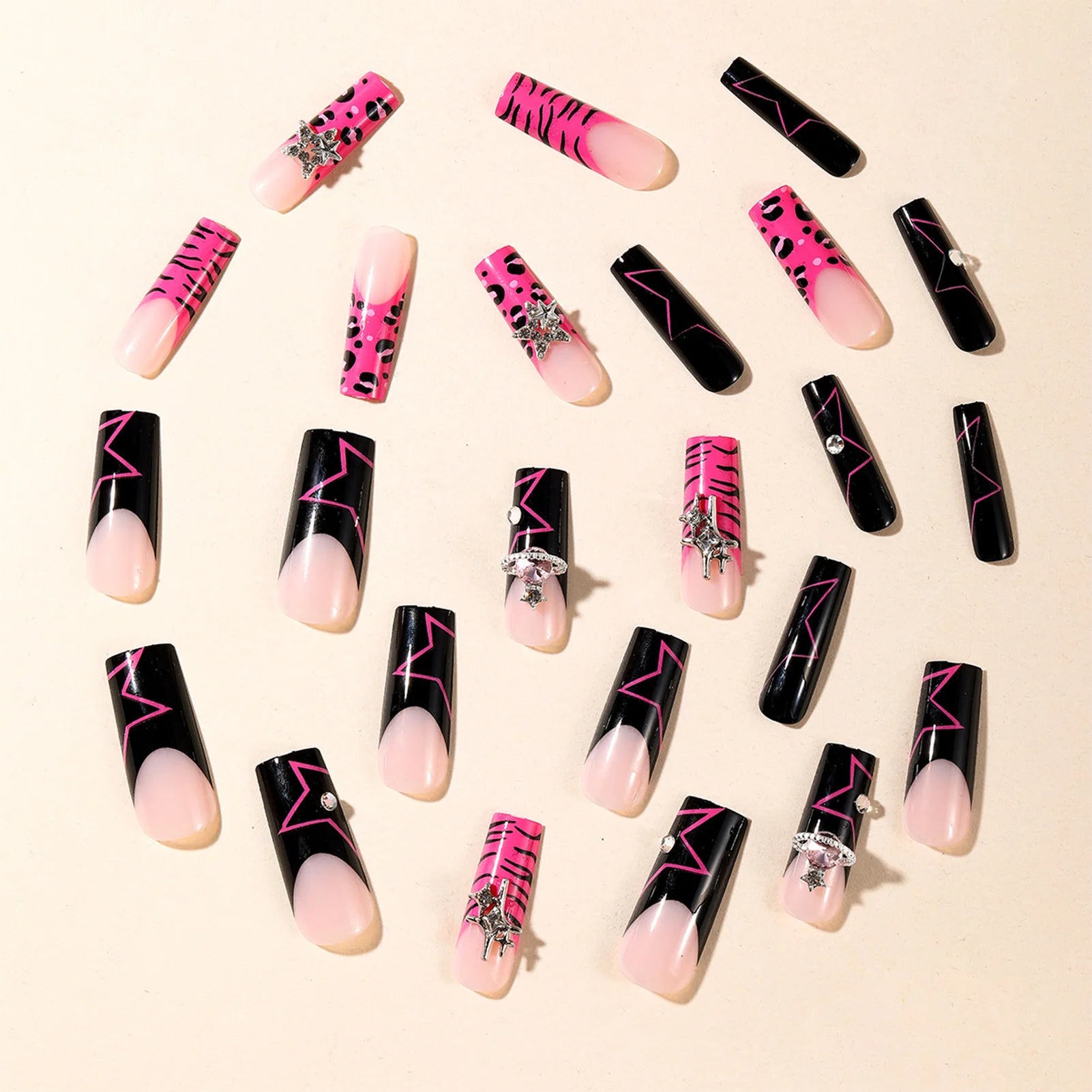 Y2K Black-Pink French Nails