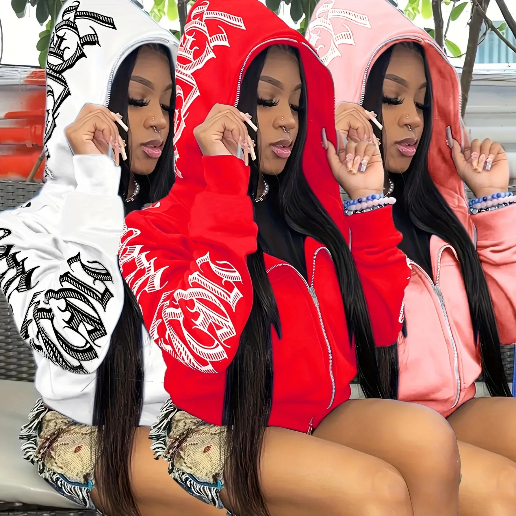 Y2K Cyber Gothic Punk Zip-Up Hoodie — Letter Print Long Sleeve Streetwear