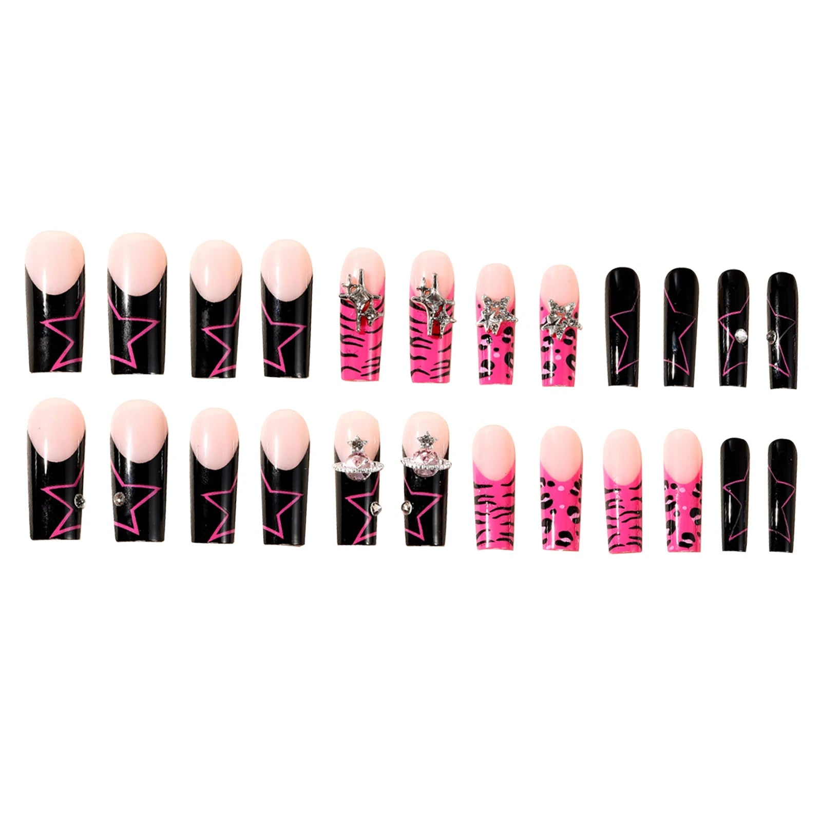 Y2K Black-Pink French Nails