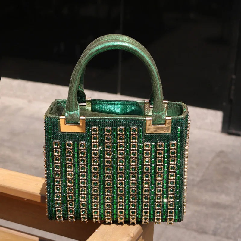 Y2K Luxury Crystal Diamond Evening Clutch — High-End Rhinestone Handbag for Weddings & Parties