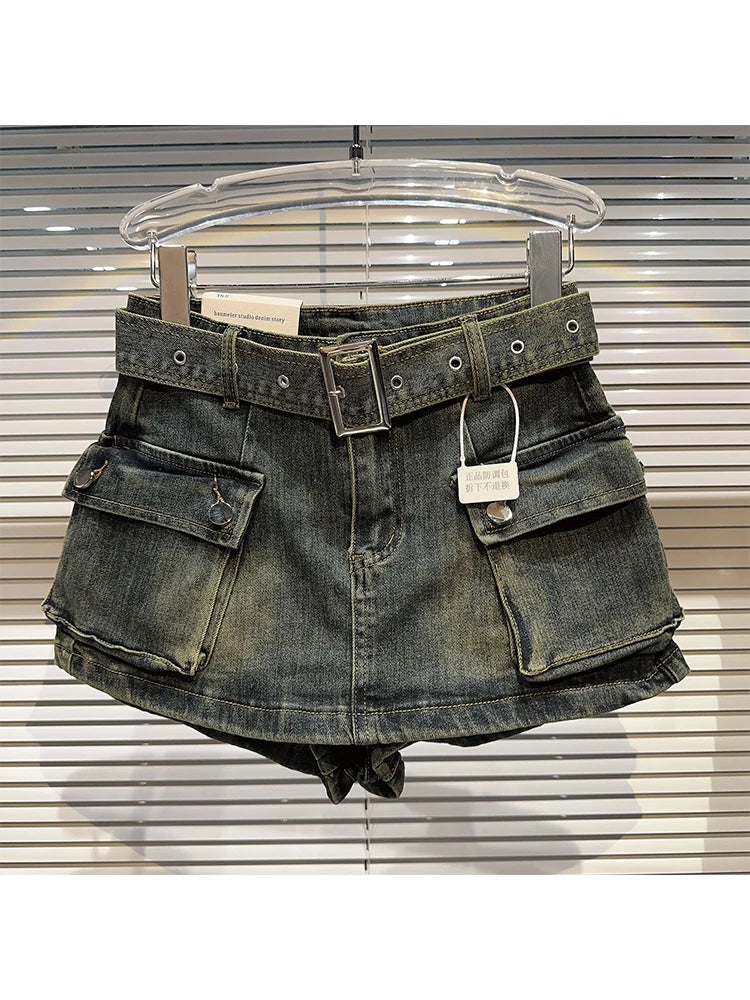 Y2K Harajuku High Waist Jean Skirt Shorts Combo