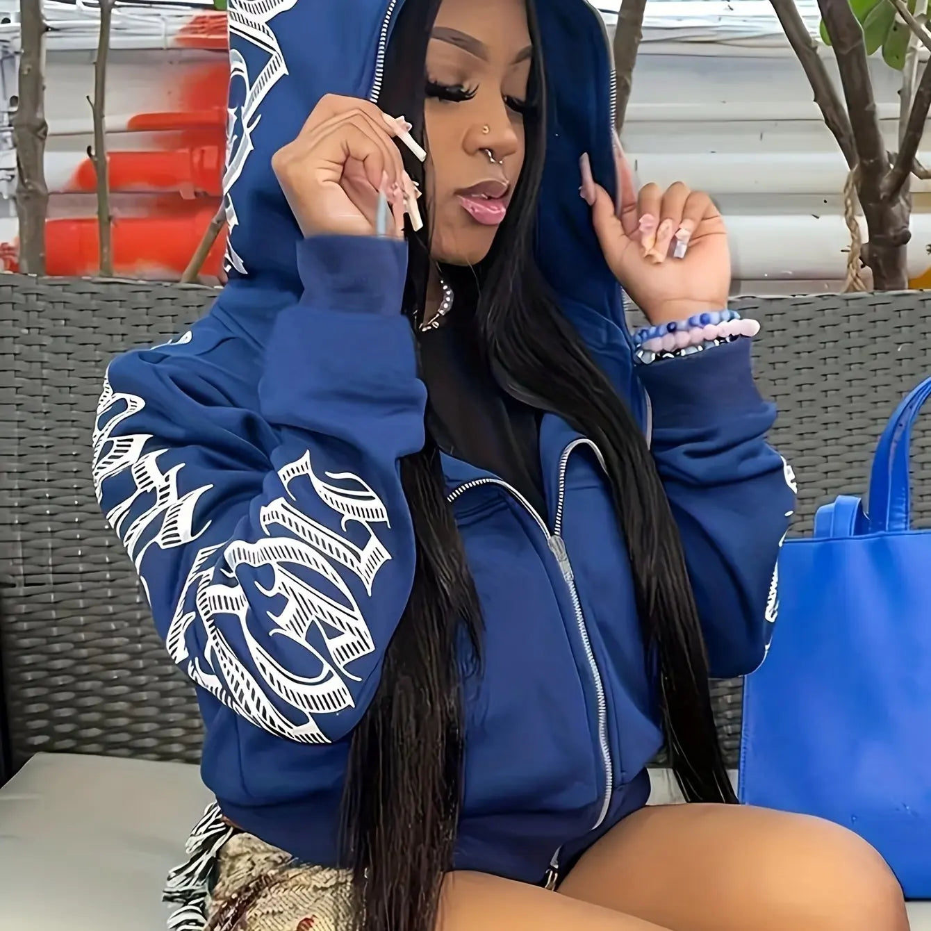 Y2K Cyber Gothic Punk Zip-Up Hoodie — Letter Print Long Sleeve Streetwear