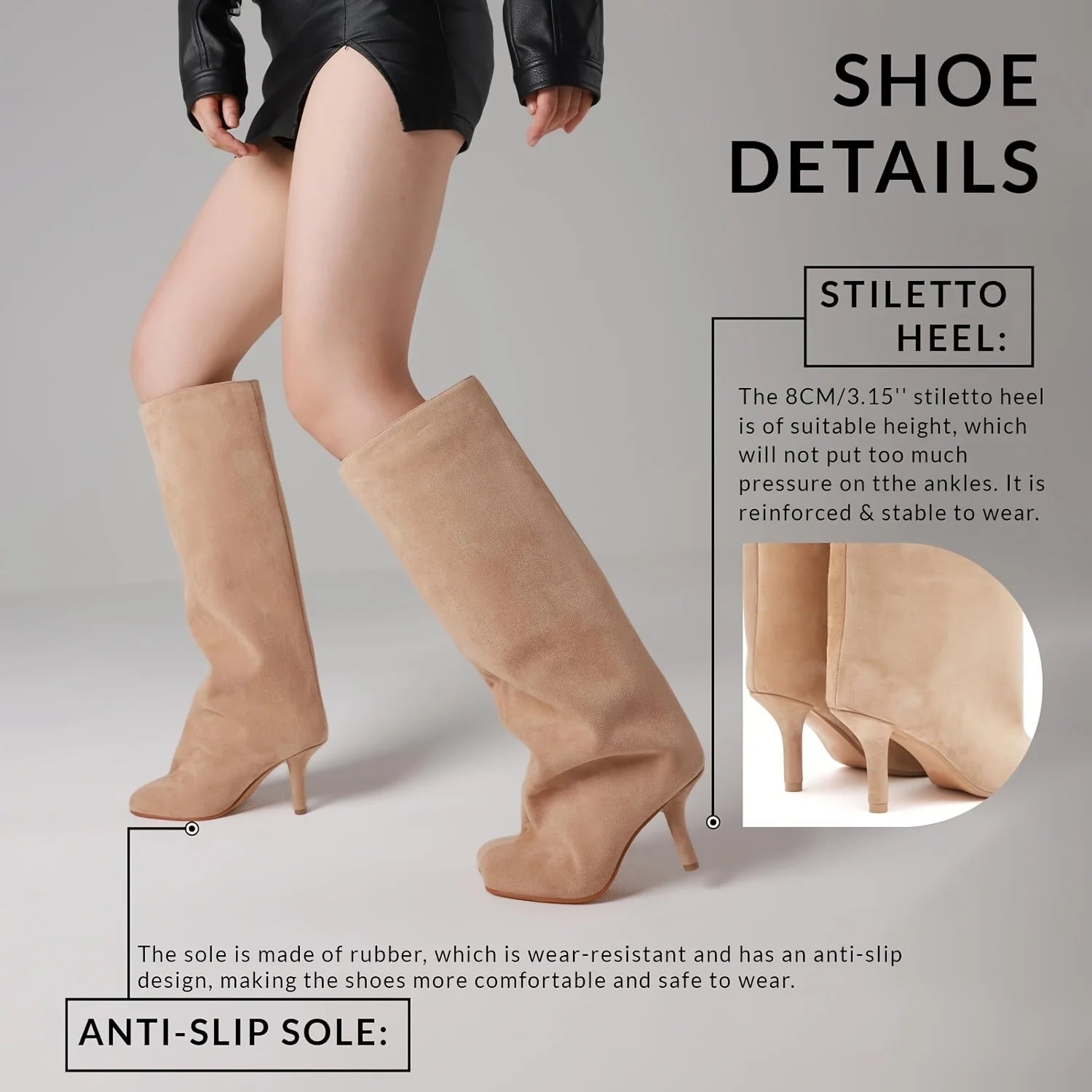 Y2K Suede Knee-High Boots — Square Toe Stiletto Heels for Party & Street Style