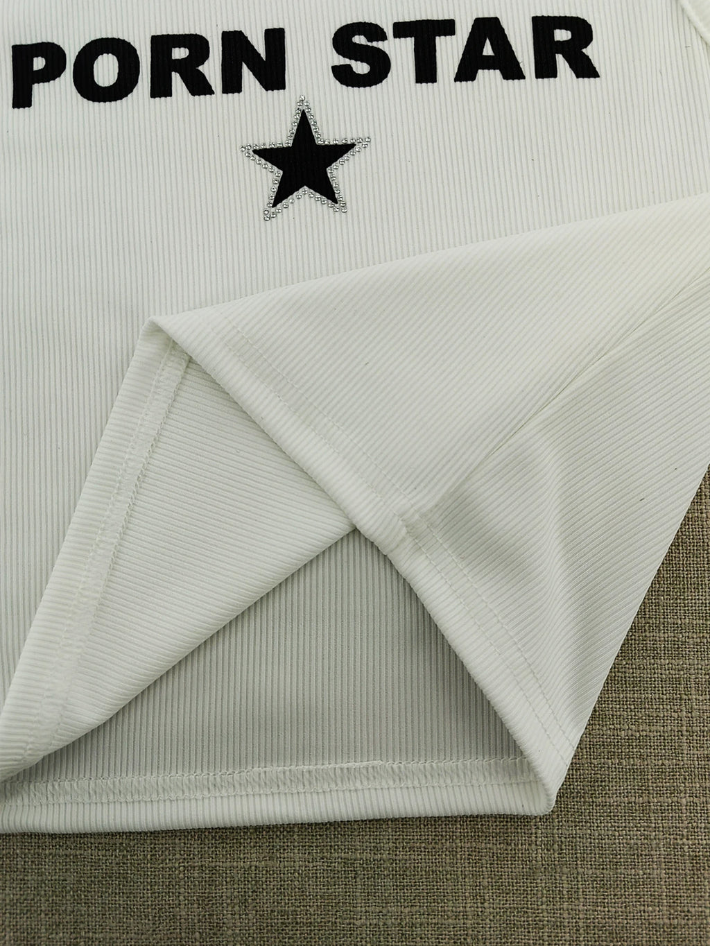 Y2K “Porn Star” Star Baby Tank — Graphic White Crop Top