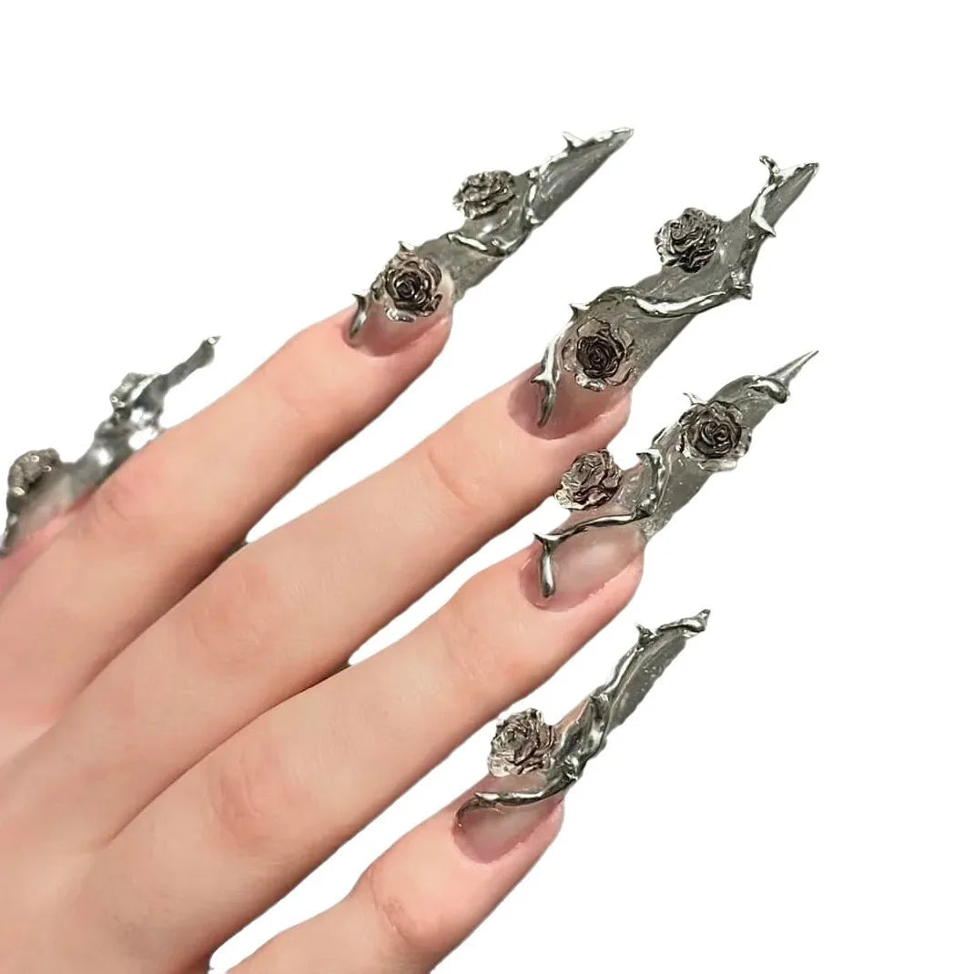 Y2k Hot Girl Black Rose Nails